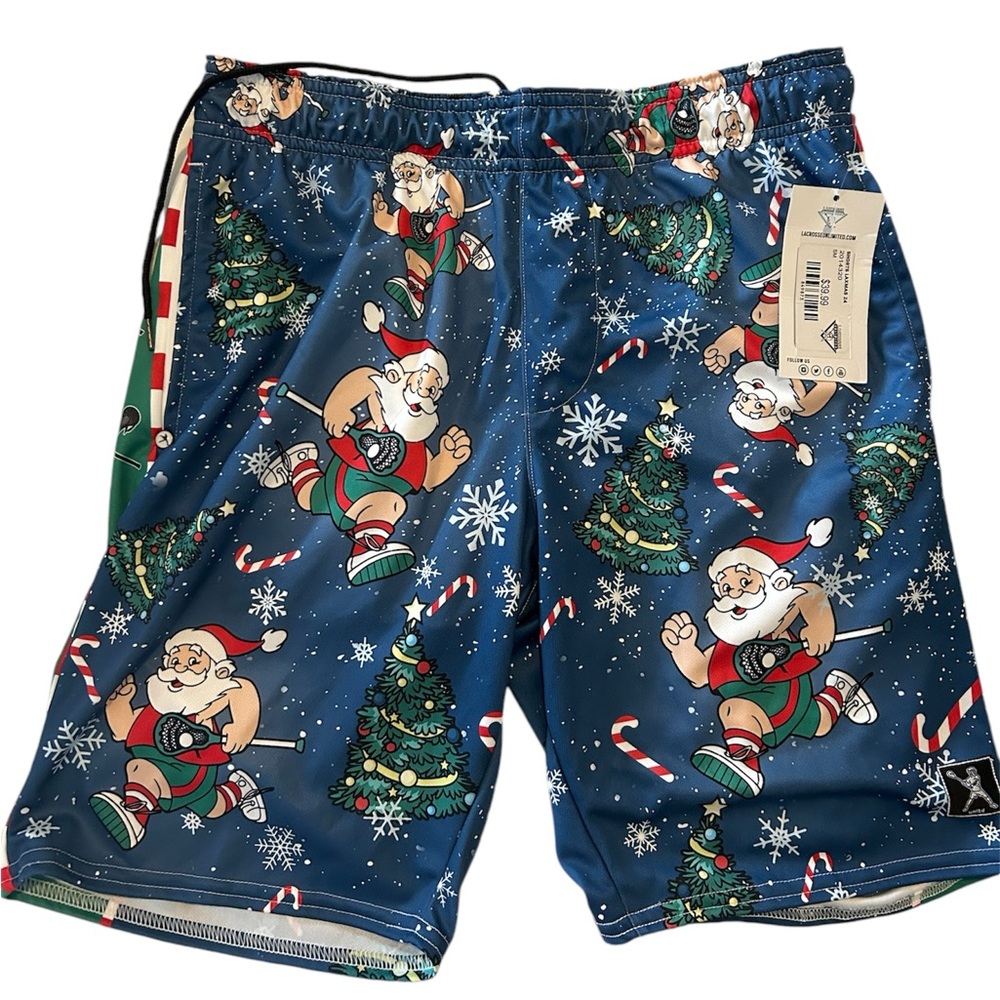 NWT mens Lacrosse Unlimited Santa lax shorts small